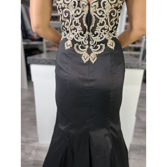 Jovani Black Gold Embroidered Mermaid Gown $499 - Picture 9 of 13
